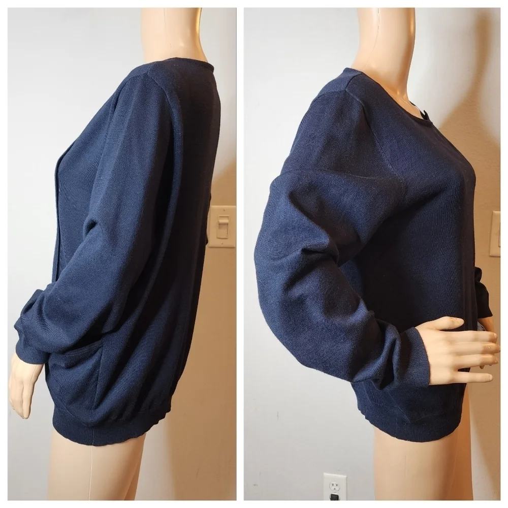 Galeries‎ Lafayette Navy Sweater. One pocket. Size large.